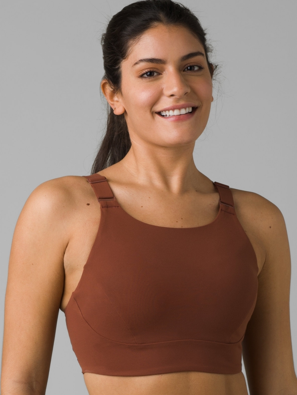 Prana Everyday Support Athletic Bra Brown High-Neck Size Small